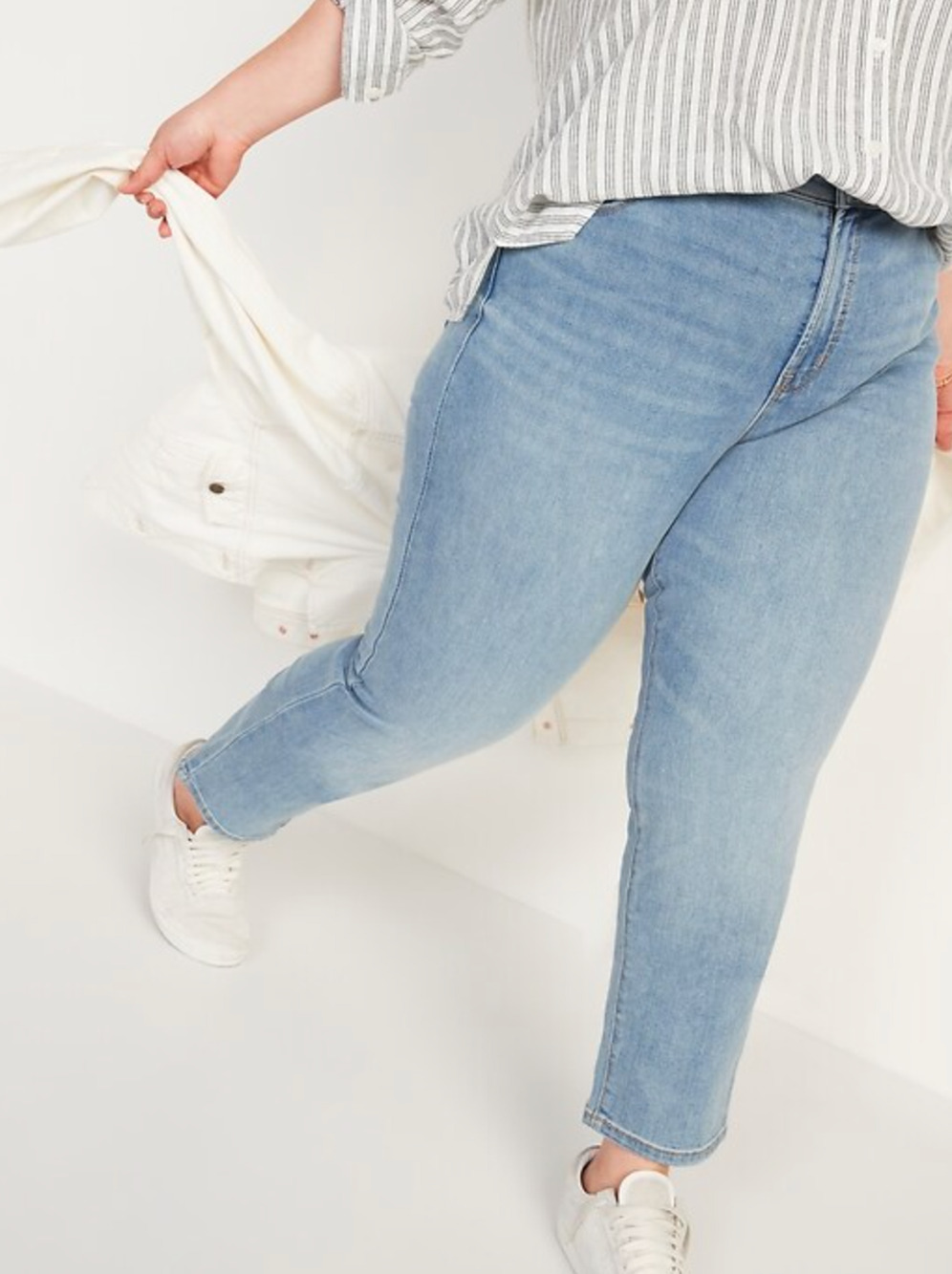 Old Navy Womens 20 Plus Size Power Slim Straight Jeans Blue Light Wash Mid Rise